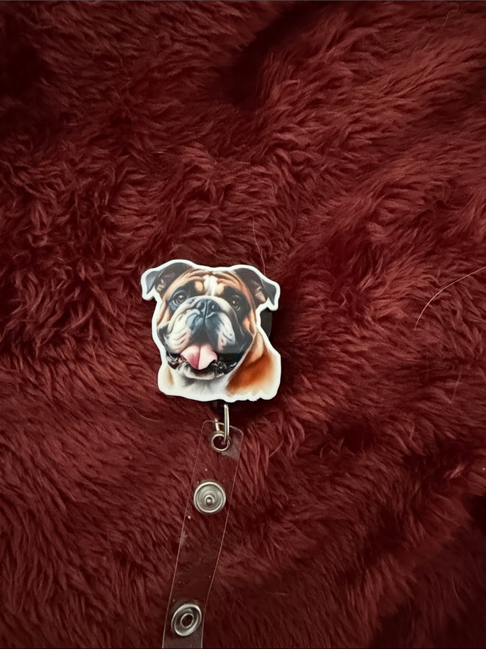 Bulldog Dog Badge Reel - Brown